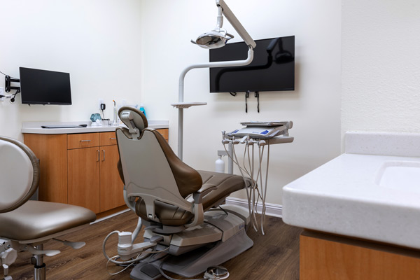 Exam room and dental chair at Higher Ground Dentistry in Upland, CA