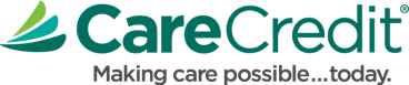 CareCredit logo with green and teal leaf-like design, and the tagline Making care possible... today. written below the brand name.